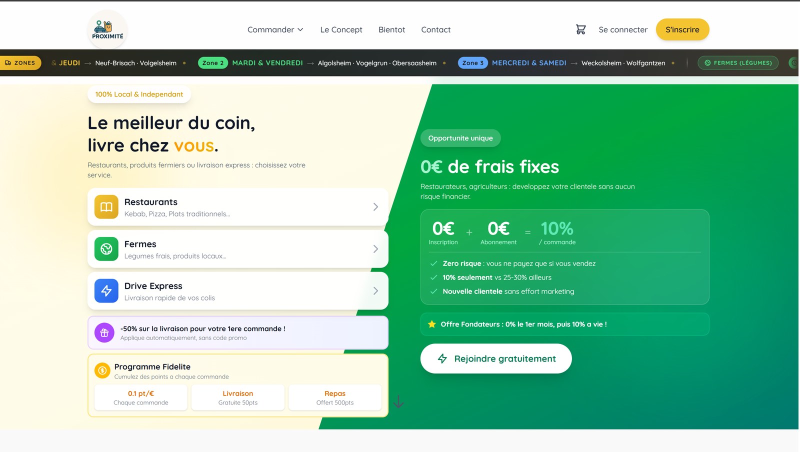 Proxymite Marketplace — marketplace de livraison rurale en Alsace développée en Laravel, React et Stripe Connect : restaurants, fermes, drive express et programme fidélité
